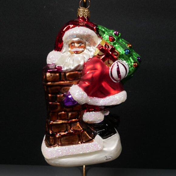 Radko Santa Claus "Shimmy Down" Ornament With Chimney & Gift Bag VTG Rare - Picture 5 of 6